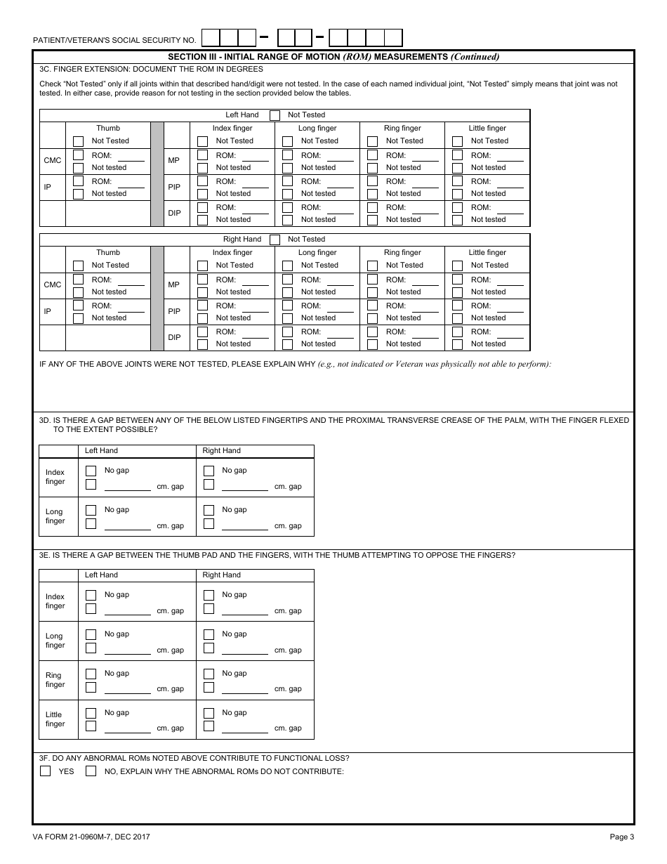 VA Form 21-0960M-7 Hand and Finger Conditions Disability Benefits Questionnaire, Page 3