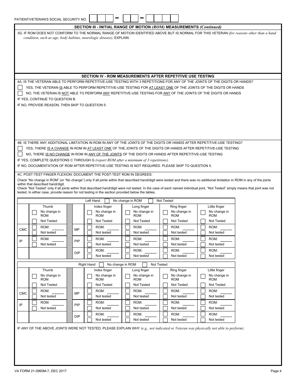 VA Form 21-0960M-7 Hand and Finger Conditions Disability Benefits Questionnaire, Page 4
