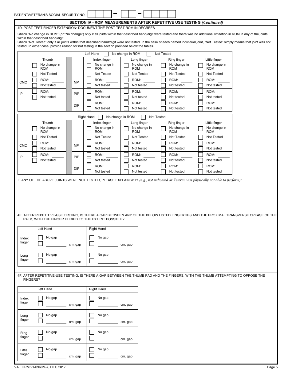 VA Form 21-0960M-7 Hand and Finger Conditions Disability Benefits Questionnaire, Page 5