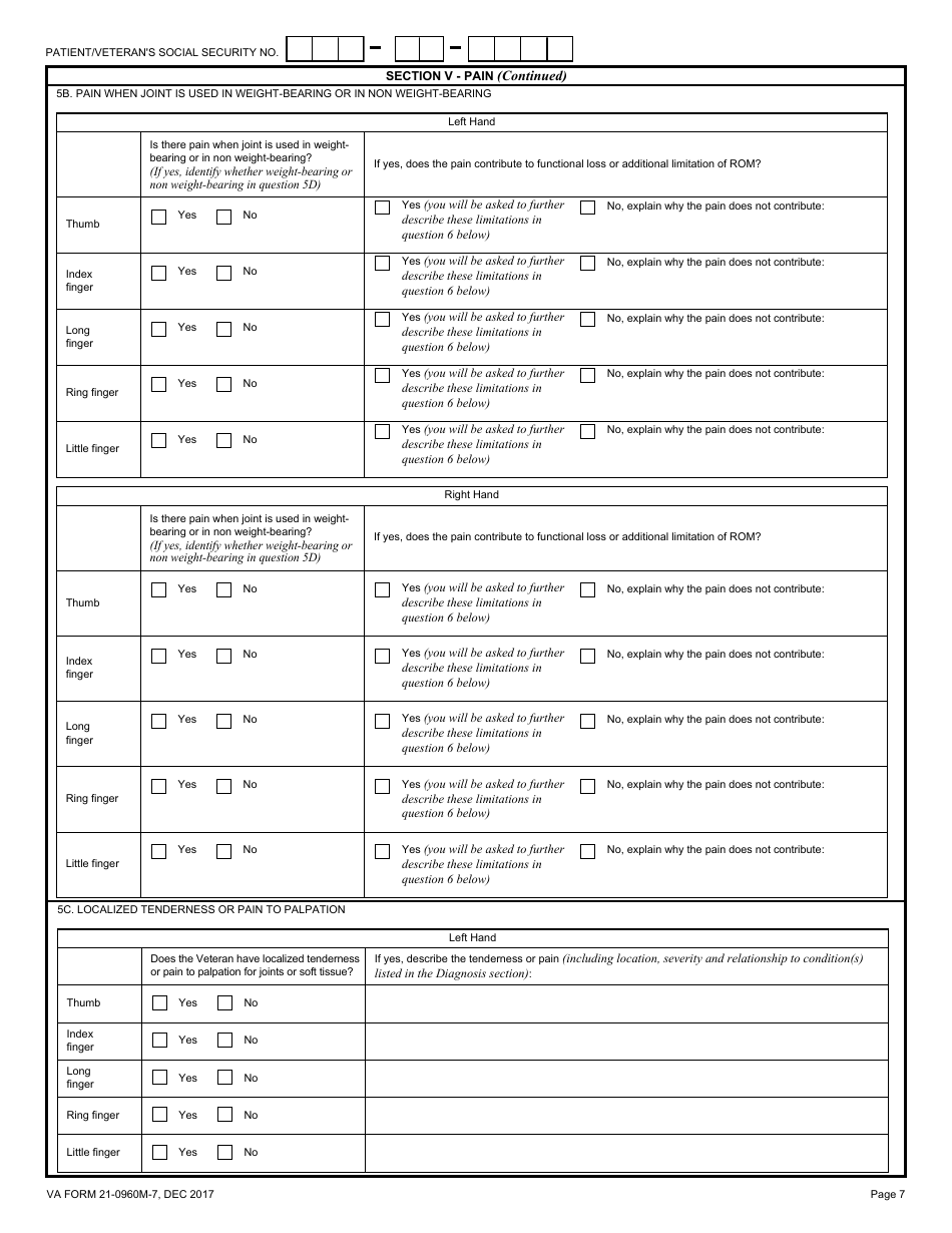 VA Form 21-0960M-7 Hand and Finger Conditions Disability Benefits Questionnaire, Page 7
