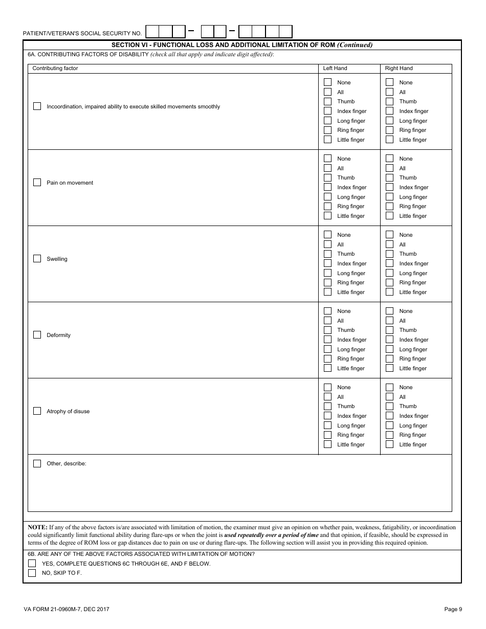 VA Form 21-0960M-7 Hand and Finger Conditions Disability Benefits Questionnaire, Page 9