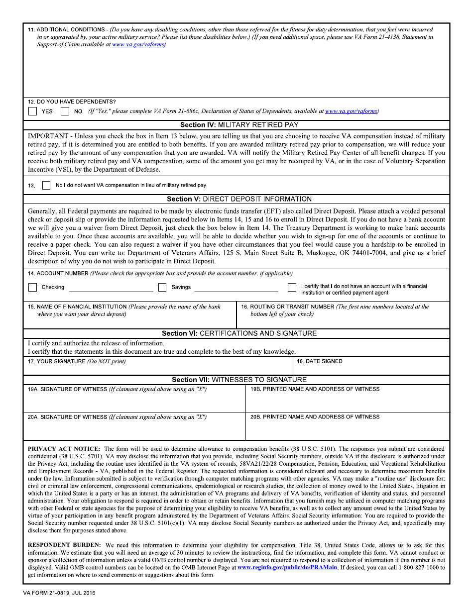 VA Form 21-0819 - Fill Out, Sign Online and Download Fillable PDF ...