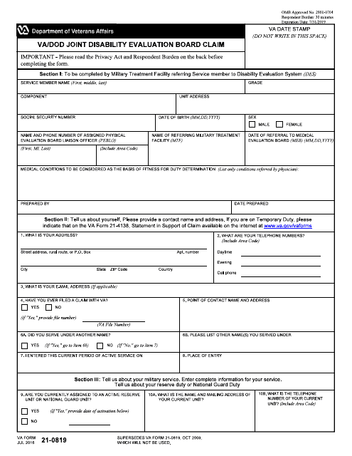VA Form 21-0819  Printable Pdf