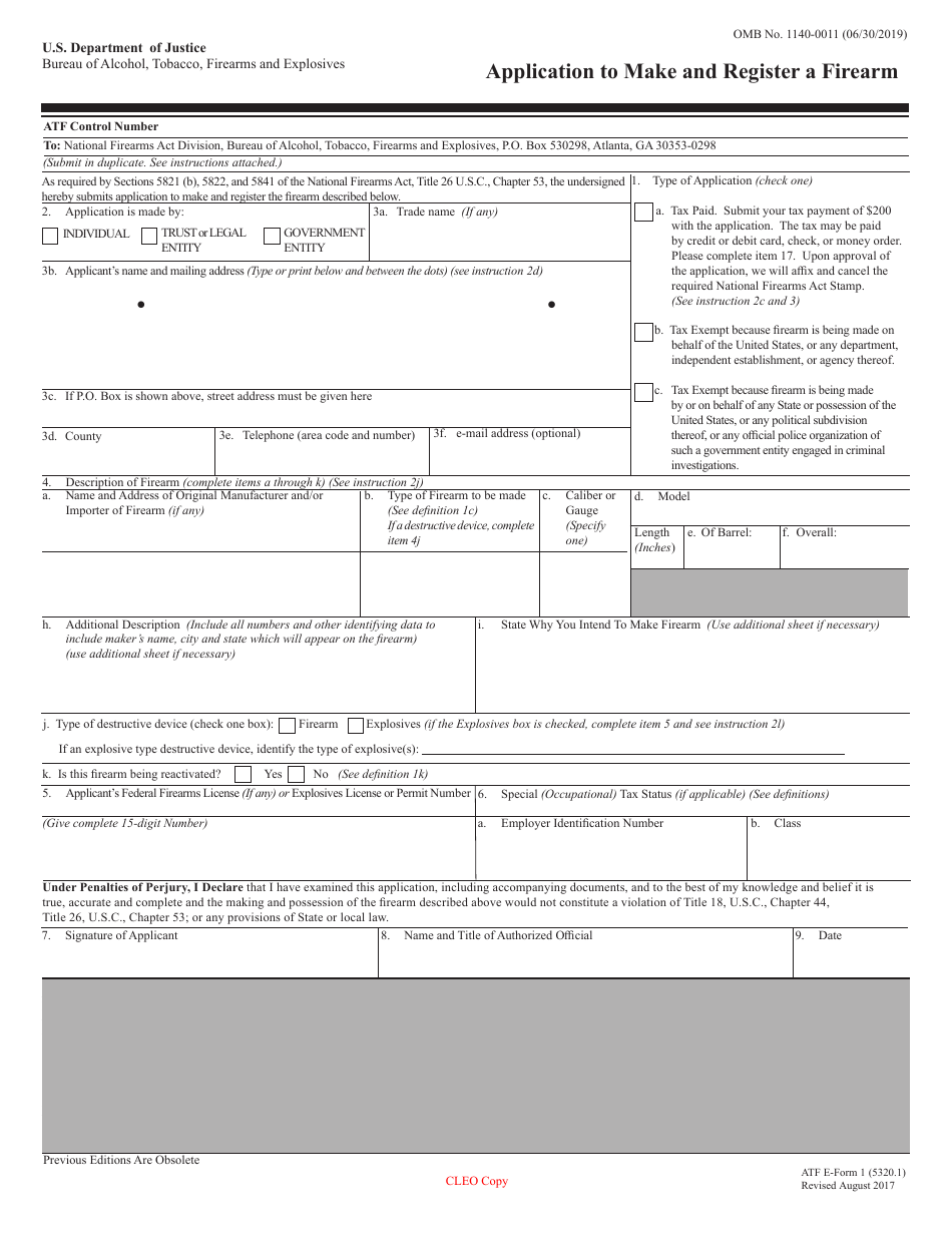 ATF Form 1 (5320.1) Application to Make and Register a Firearm, Page 10