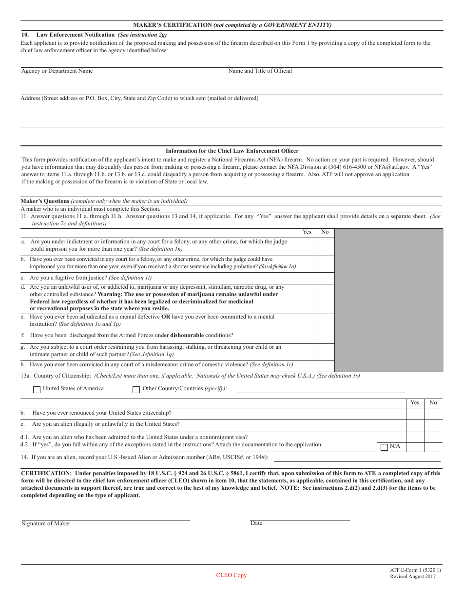 ATF Form 1 (5320.1) Application to Make and Register a Firearm, Page 11