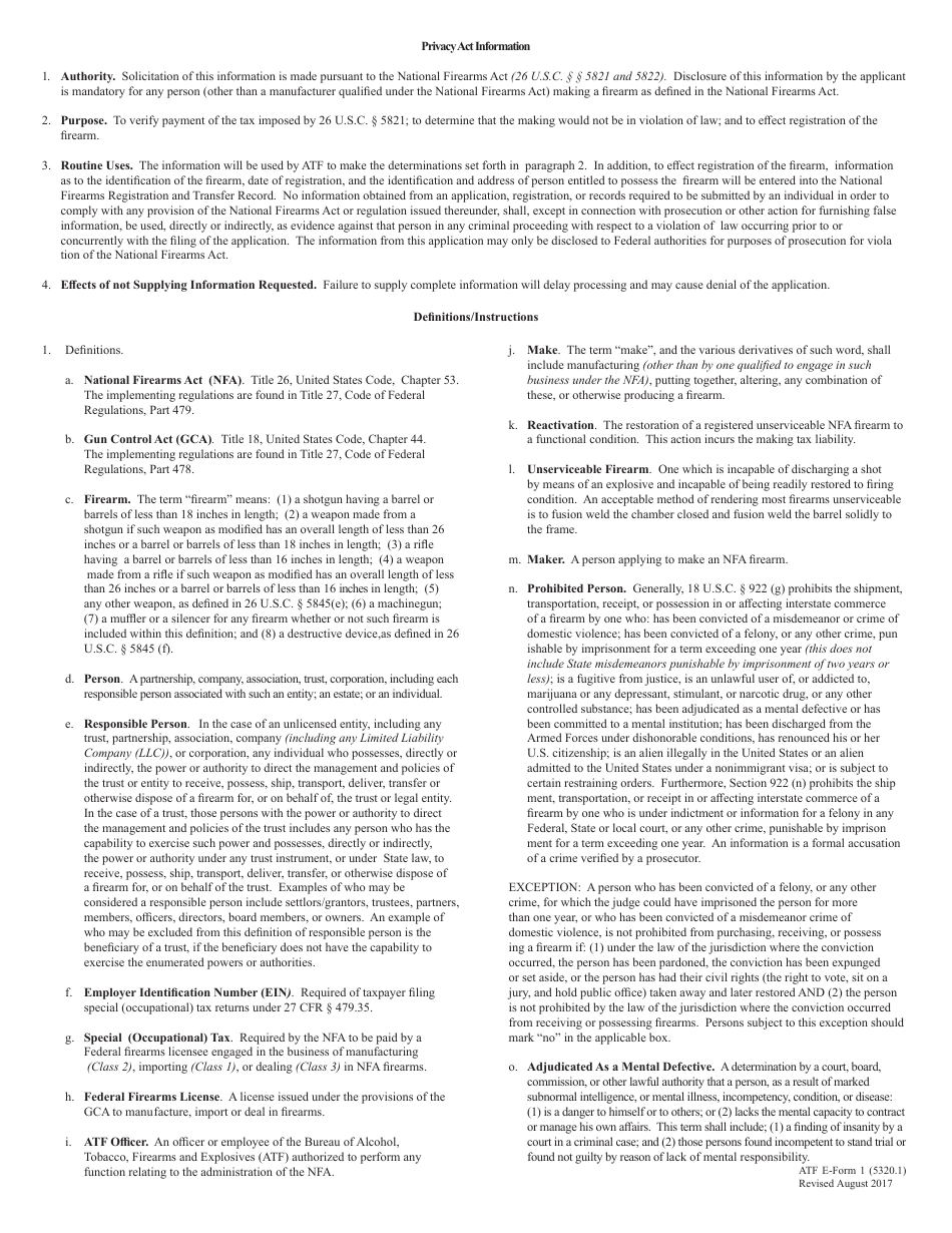 ATF Form 1 (5320.1) Application to Make and Register a Firearm, Page 4