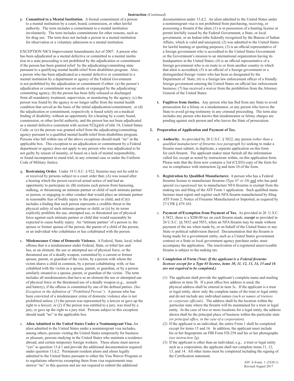 ATF Form 1 (5320.1) Application to Make and Register a Firearm, Page 5