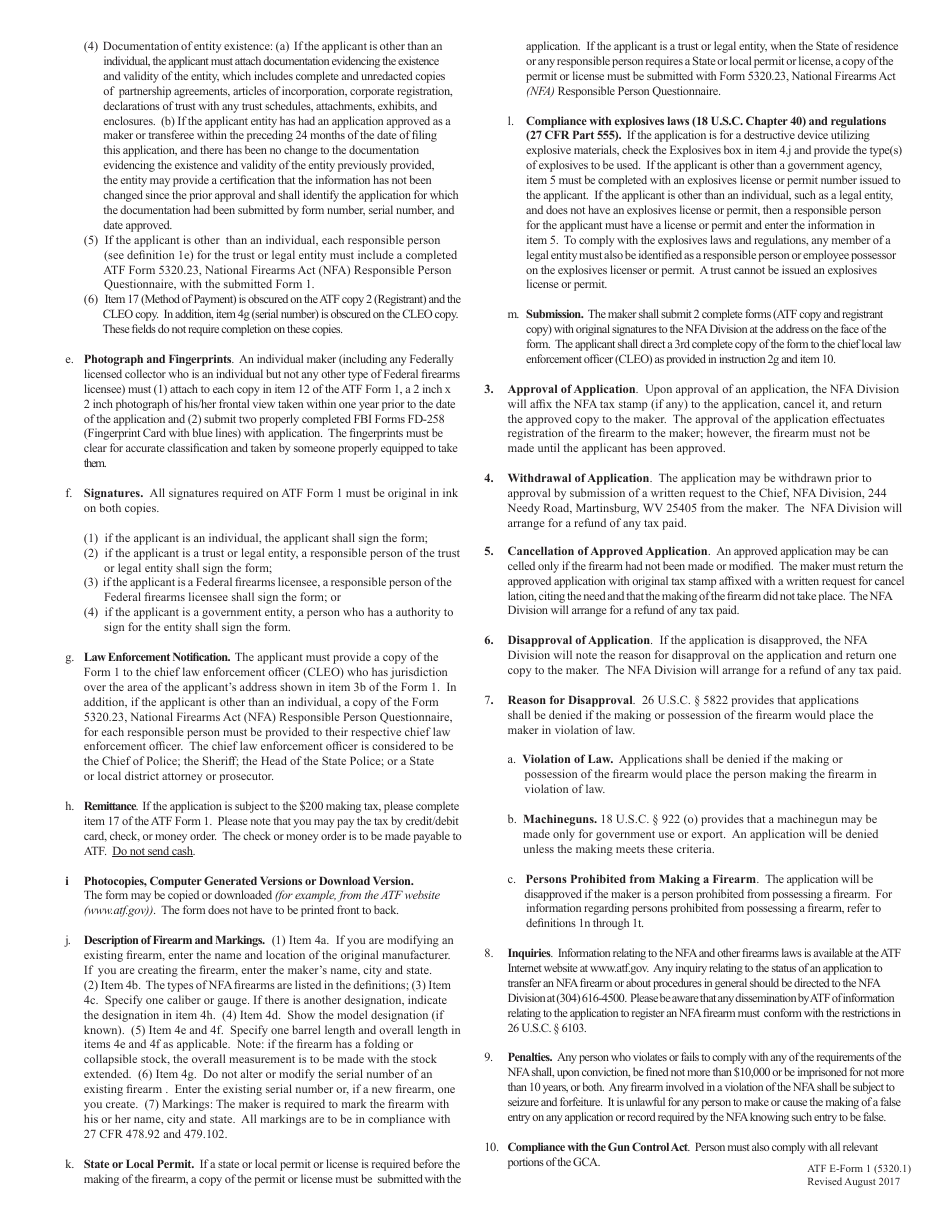 ATF Form 1 (5320.1) Application to Make and Register a Firearm, Page 6