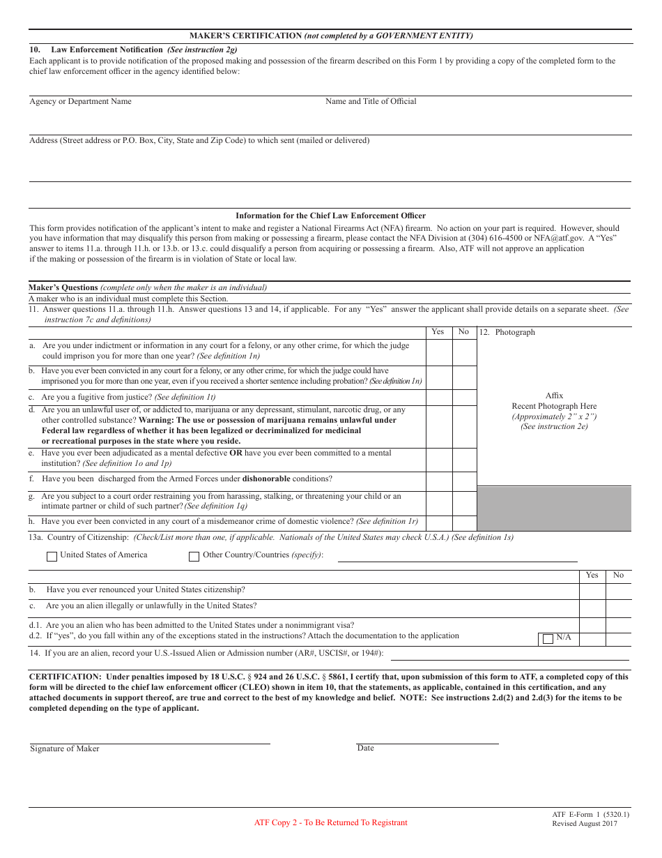 ATF Form 1 (5320.1) Application to Make and Register a Firearm, Page 8