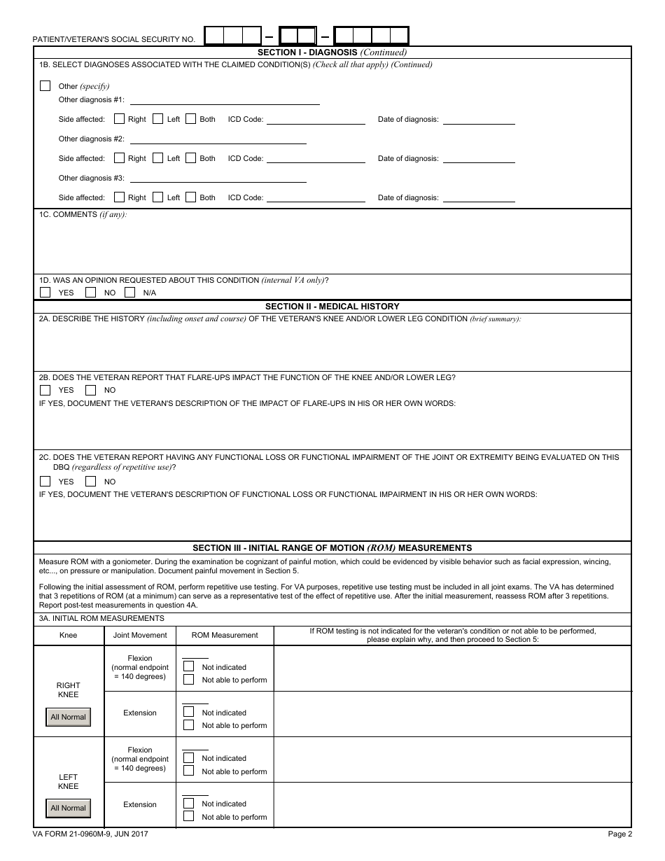 VA Form 21-0960M-9 Knee and Lower Leg Conditions Disability Benefits Questionnaire, Page 2