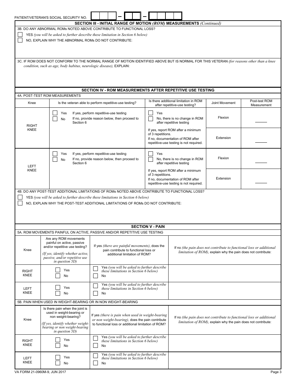 VA Form 21-0960M-9 Knee and Lower Leg Conditions Disability Benefits Questionnaire, Page 3