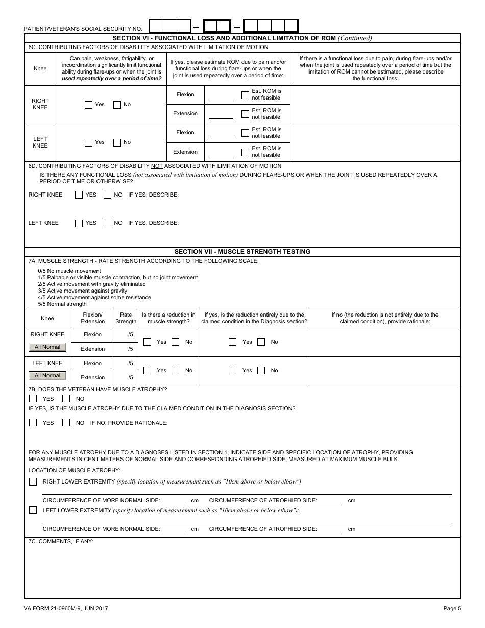 VA Form 21-0960M-9 Knee and Lower Leg Conditions Disability Benefits Questionnaire, Page 5