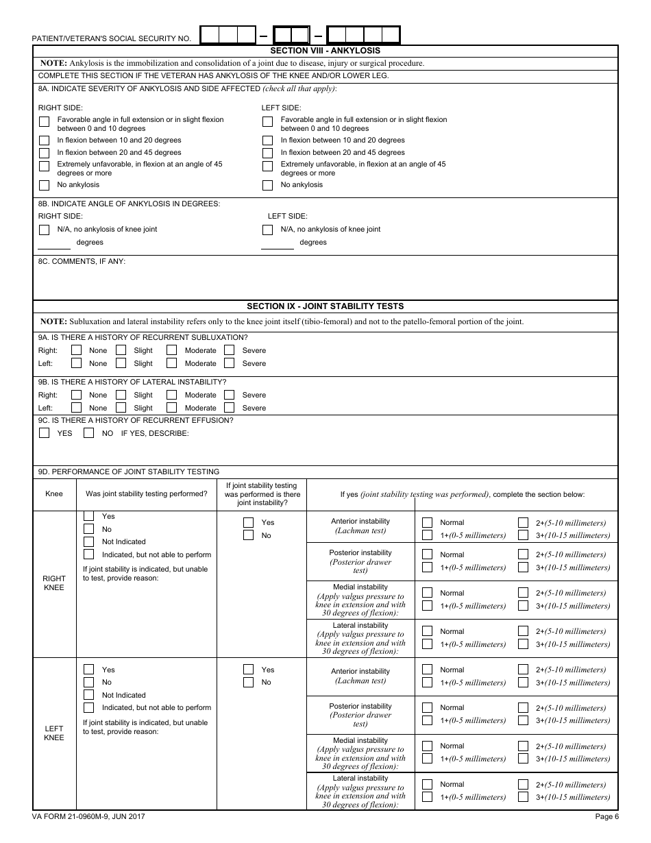 VA Form 21-0960M-9 Knee and Lower Leg Conditions Disability Benefits Questionnaire, Page 6