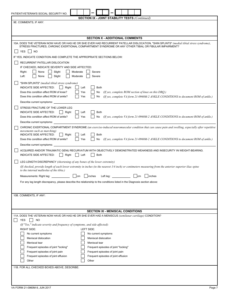 VA Form 21-0960M-9 Knee and Lower Leg Conditions Disability Benefits Questionnaire, Page 7