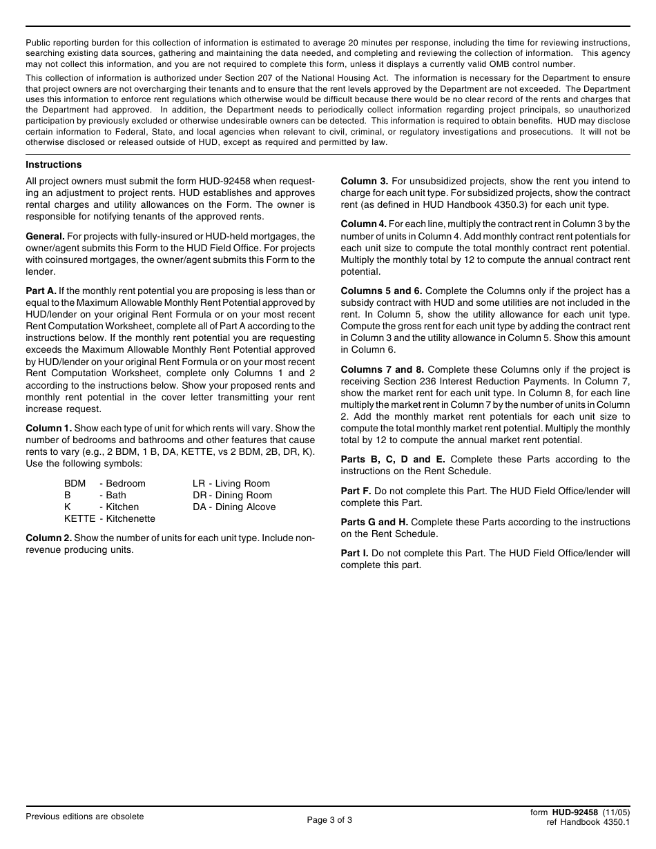 Form HUD-92458 Rent Schedule Low Rent Housing, Page 3