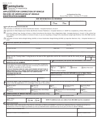 Form MV-41 Application for Correction of Vehicle Record or Verification of Vehicle Identification Number - Pennsylvania
