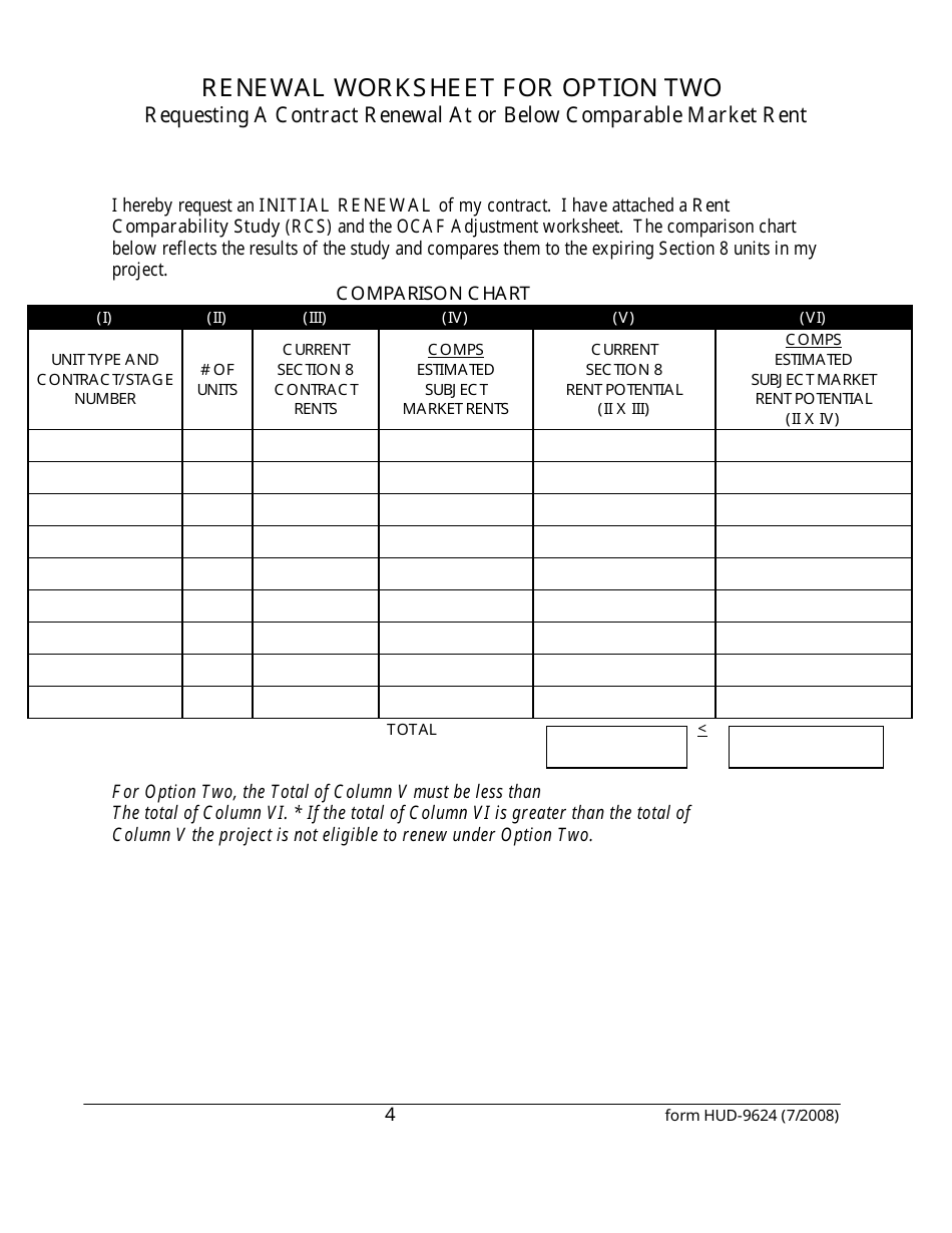 Form HUD-9624 Contract Renewal Request Form - Multifamily Section 8 Contracts, Page 4