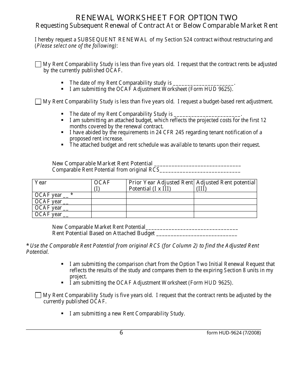 Form HUD-9624 Contract Renewal Request Form - Multifamily Section 8 Contracts, Page 6