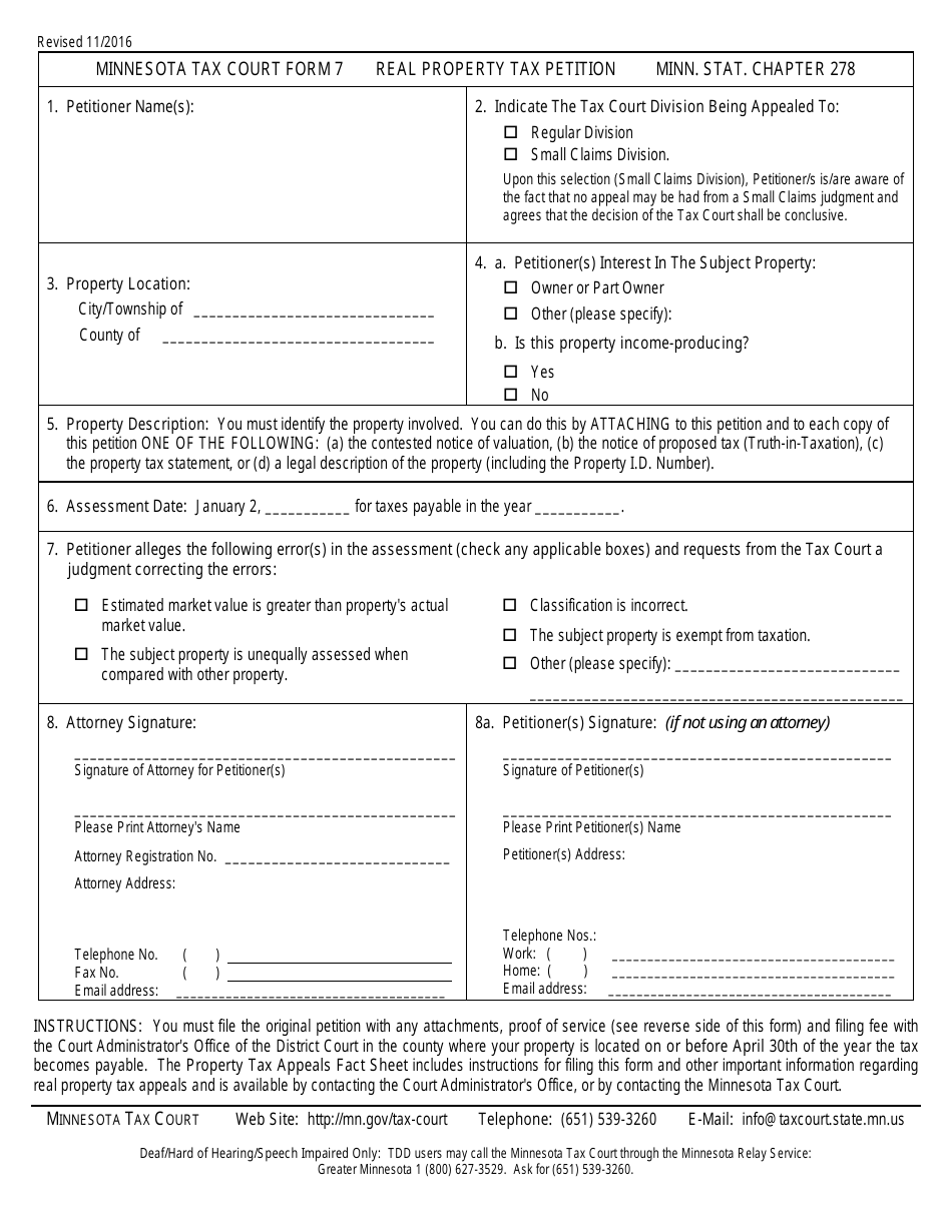 Form 7 Real Property Tax Petition - Minnesota, Page 1