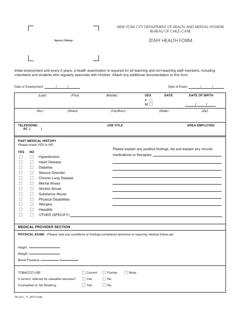 Form 7K Staff Health Form - New York City