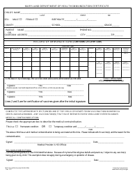 Form MDH896 &quot;Immunization Certificate&quot; - Maryland