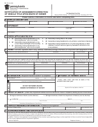 Form MV-39 Notification of Assignment/Correction of Vehicle Title Upon Death of Owner - Pennsylvania