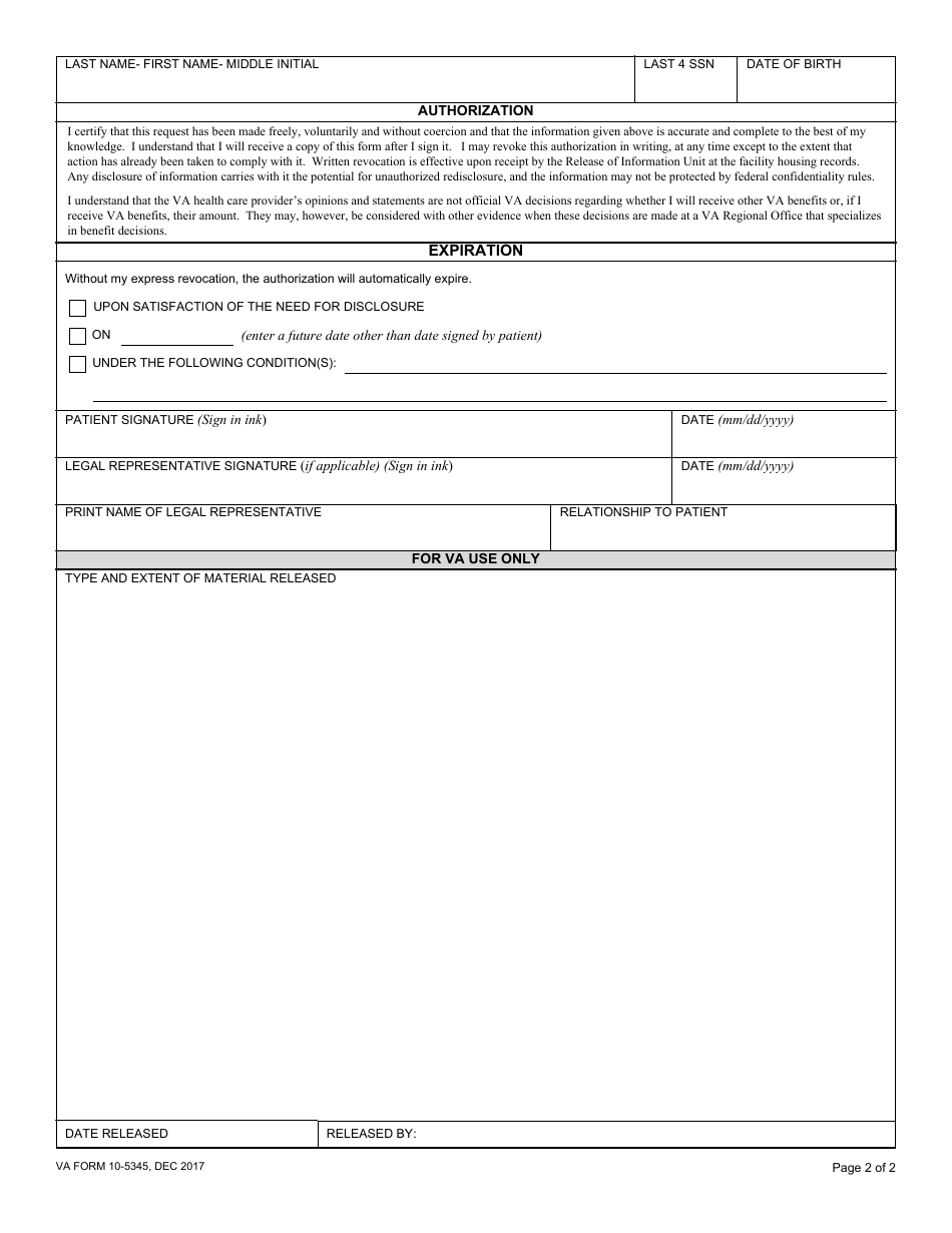 VA Form 10-5345 - Fill Out, Sign Online and Download Fillable PDF ...
