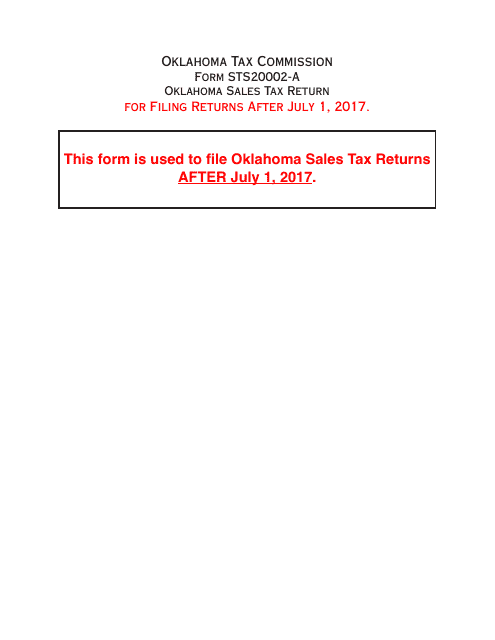 OTC Form STS20002-A Oklahoma Sales Tax Return - Oklahoma