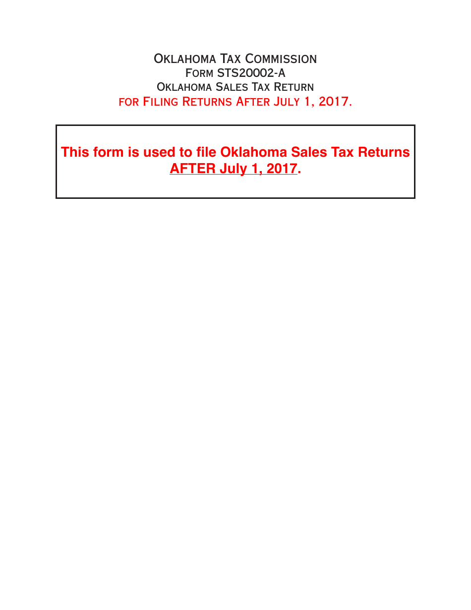 OTC Form STS20002-A Oklahoma Sales Tax Return - Oklahoma, Page 1