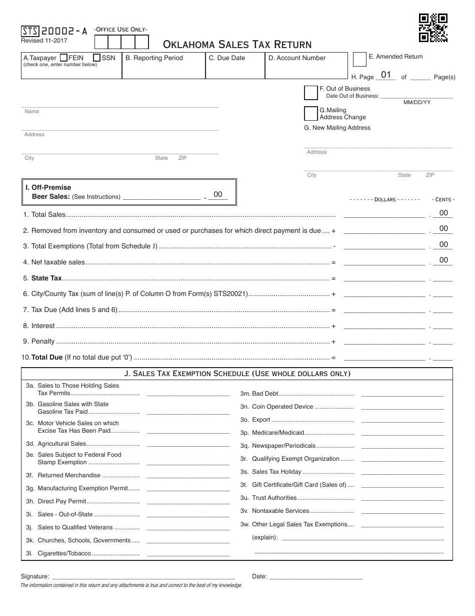 OTC Form STS20002-A Oklahoma Sales Tax Return - Oklahoma, Page 2