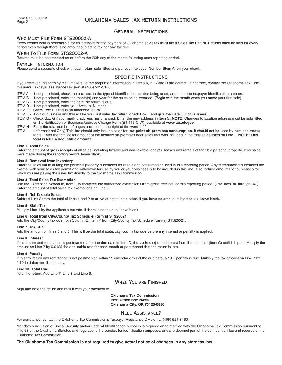 Otc Form Sts20002 A Fill Out Sign Online And Download Fillable Pdf Oklahoma Templateroller 1746