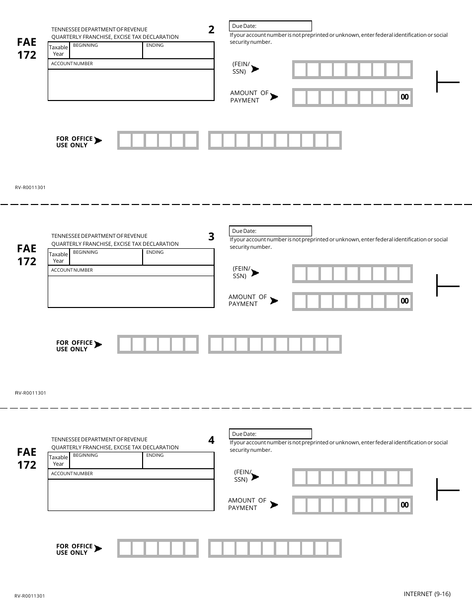 Form FAE172 Quarterly Franchise, Excise Tax Declaration - Tennessee, Page 3