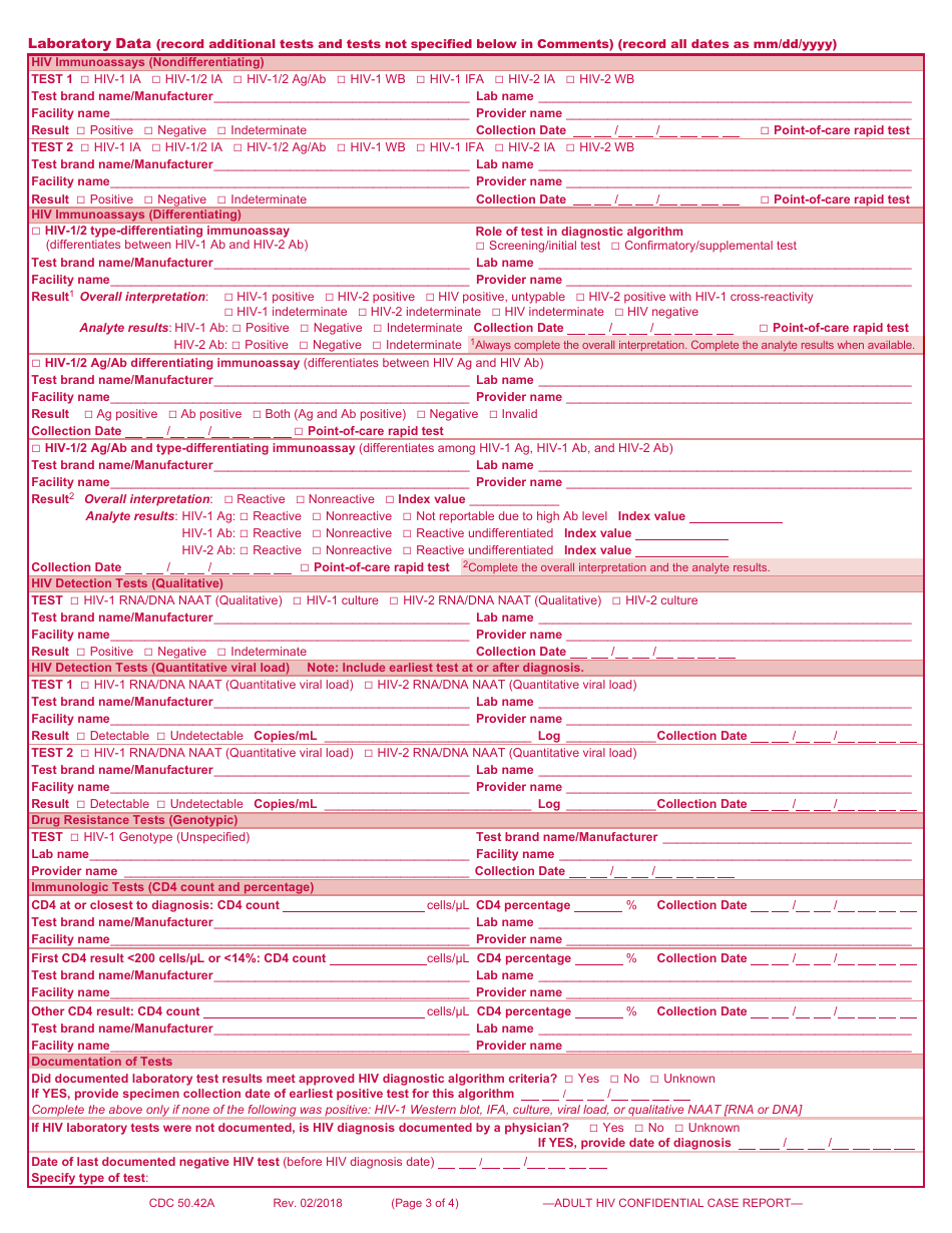 Form 50.42A Adult HIV Confidential Case Report Form, Page 3