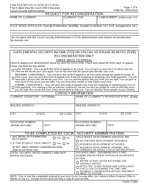 Form SSA-561-U2  Printable Pdf
