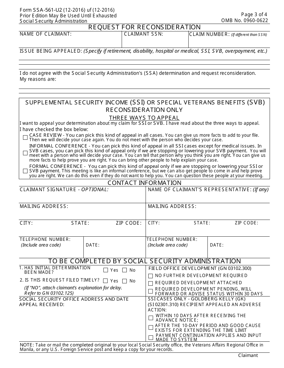 Form SSA-561-U2 Request for Reconsideration, Page 3