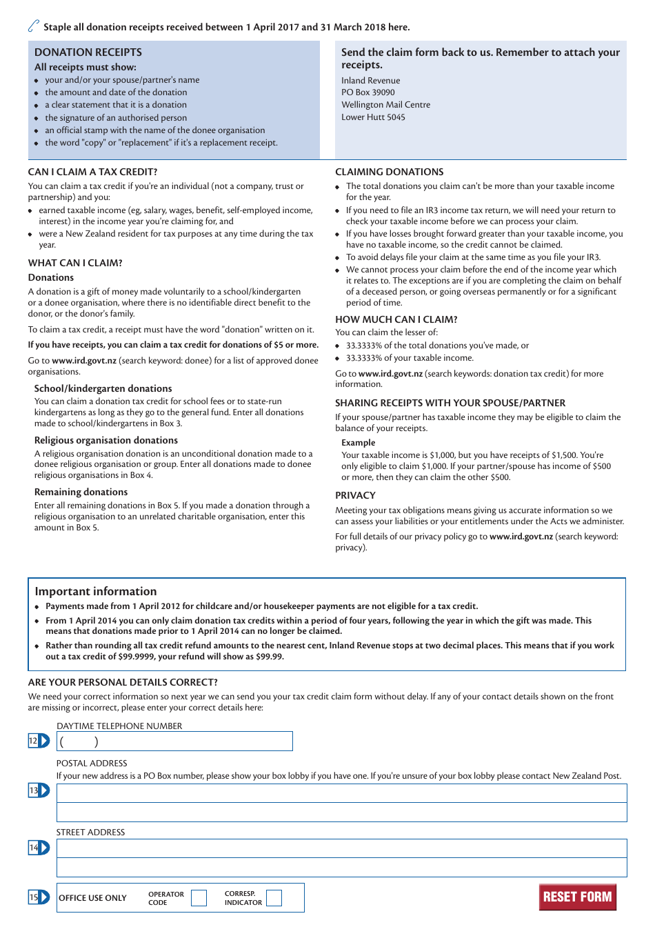 Form IR526 Tax Credit Claim Form - New Zealand, Page 2