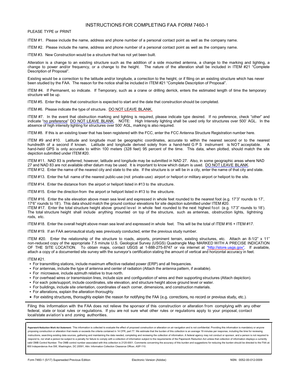 FAA Form 7460-1 Notice of Proposed Construction or Alteration, Page 2