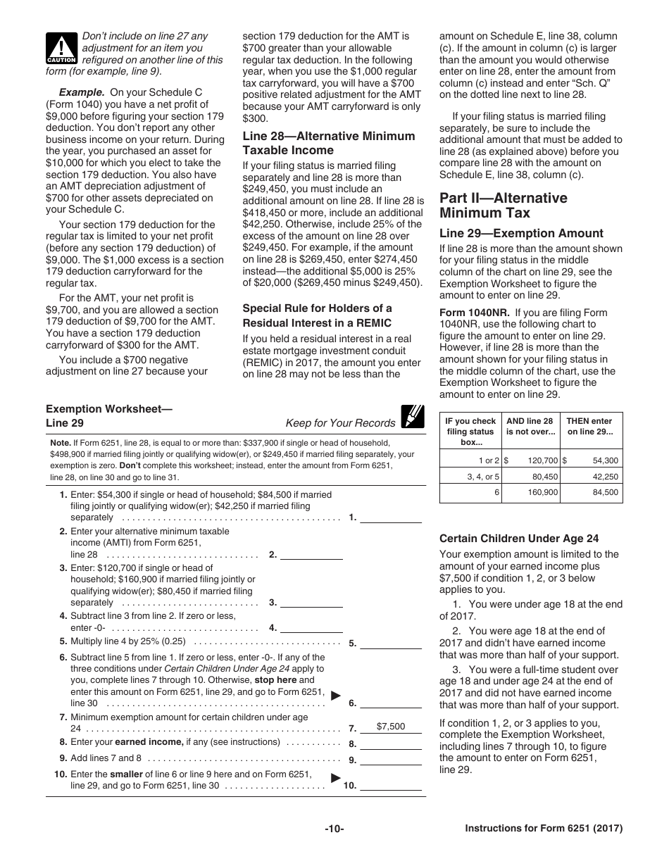 Instructions for IRS Form 6251 Alternative Minimum Tax - Individuals, Page 10