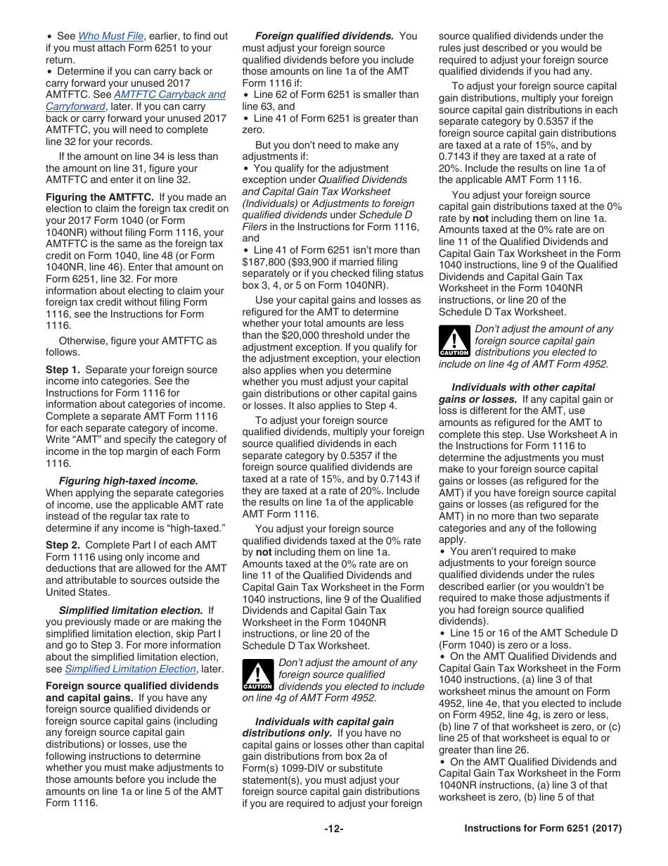 Instructions for IRS Form 6251 Alternative Minimum Tax - Individuals, Page 12