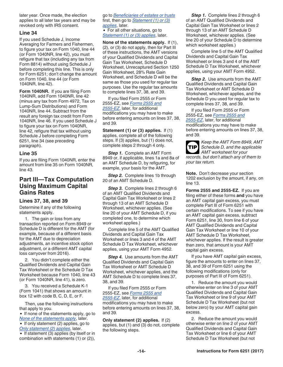 Instructions for IRS Form 6251 Alternative Minimum Tax - Individuals, Page 14