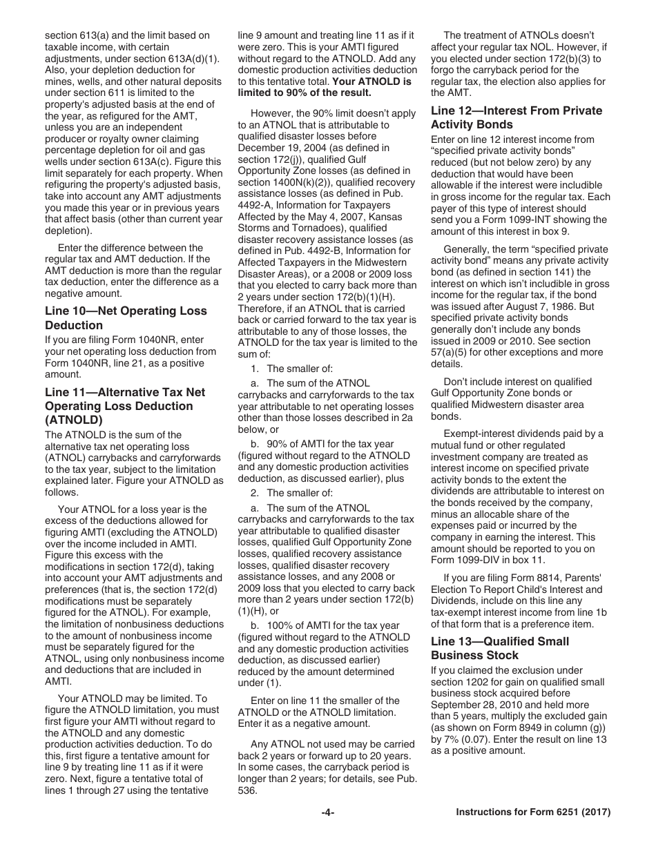 Instructions for IRS Form 6251 Alternative Minimum Tax - Individuals, Page 4