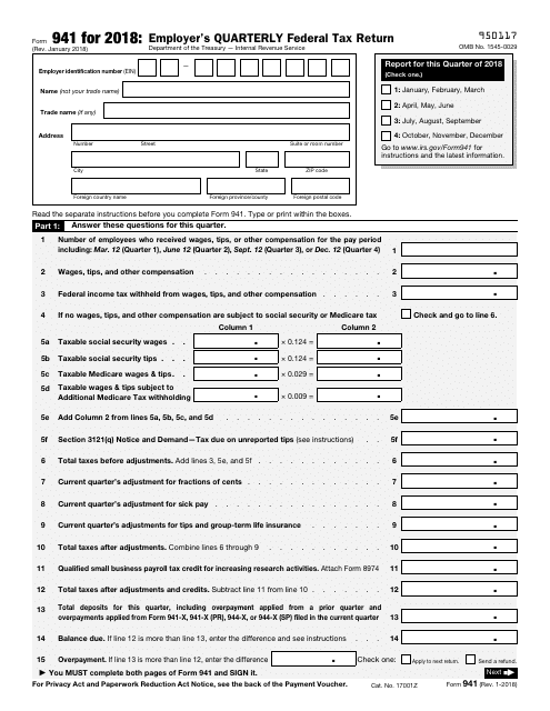 IRS Form 941 2018 Printable Pdf