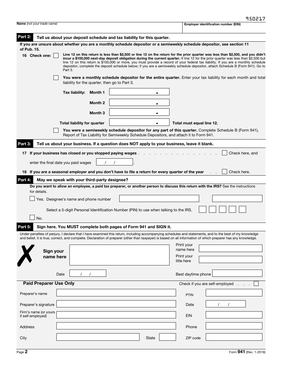 Irs Form 941 2018 Fill Out Sign Online And Download Fillable Pdf Templateroller 4588