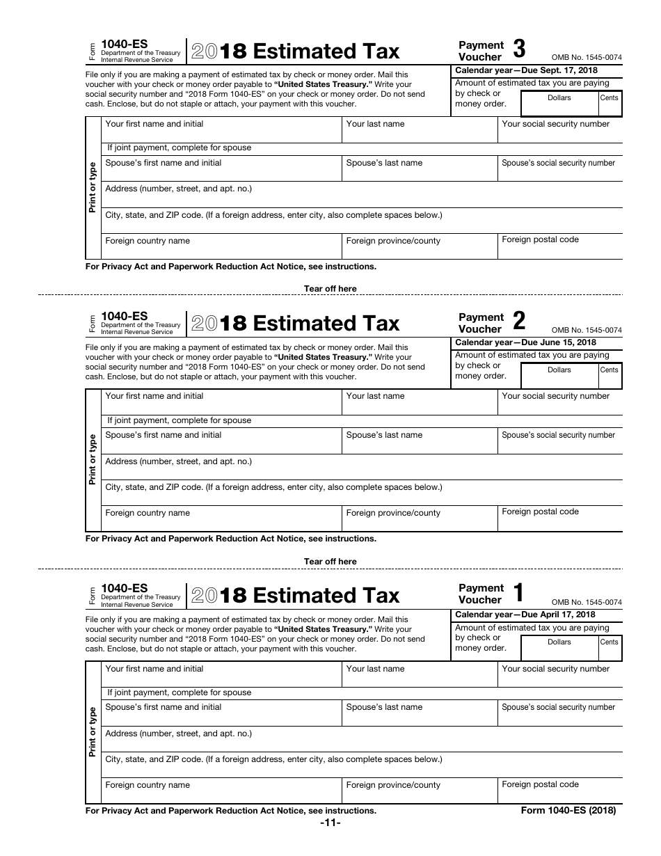 IRS Form 1040-ES - 2018 - Fill Out, Sign Online and Download Fillable ...