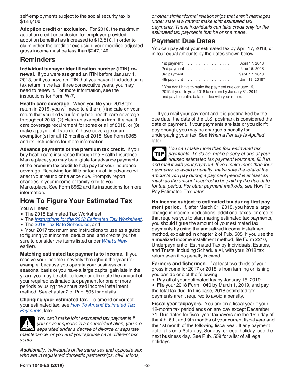 IRS Form 1040-ES Estimated Tax for Individuals, Page 3