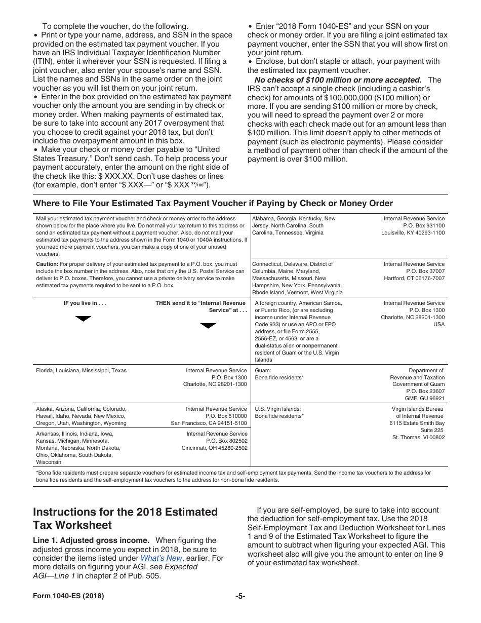 IRS Form 1040-ES Estimated Tax for Individuals, Page 5