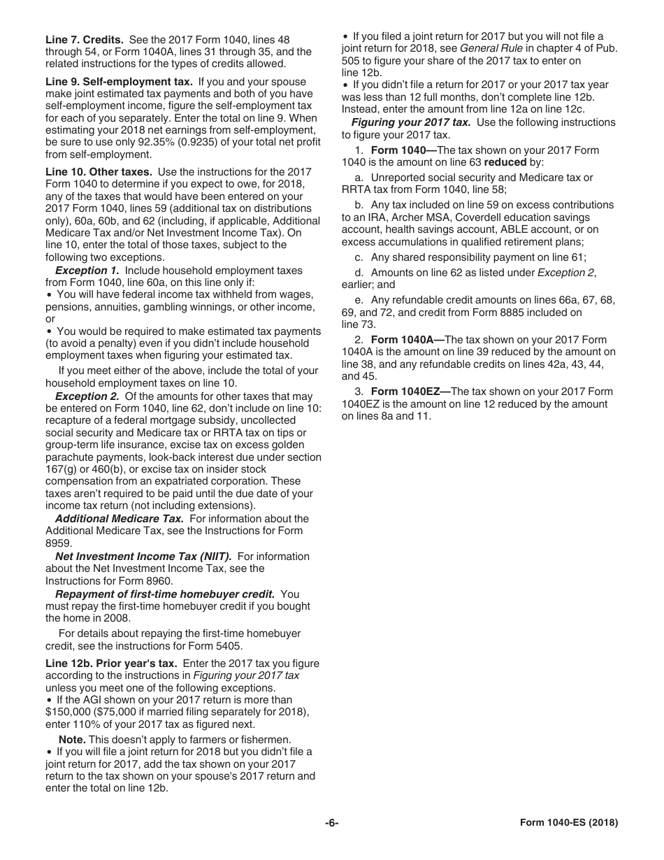 IRS Form 1040-ES Estimated Tax for Individuals, Page 6