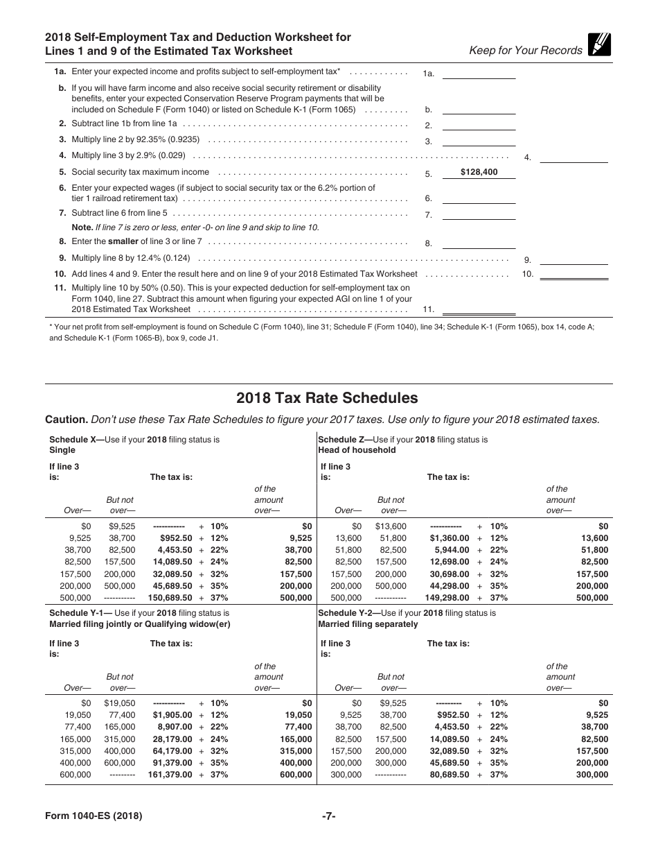 IRS Form 1040ES 2018 Fill Out, Sign Online and Download Fillable