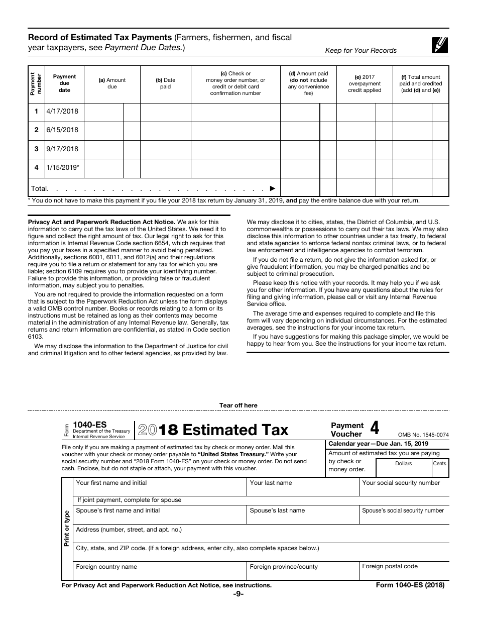 Irs Form 1040 Es 2018 Fill Out Sign Online And Download Fillable Pdf Templateroller 4568