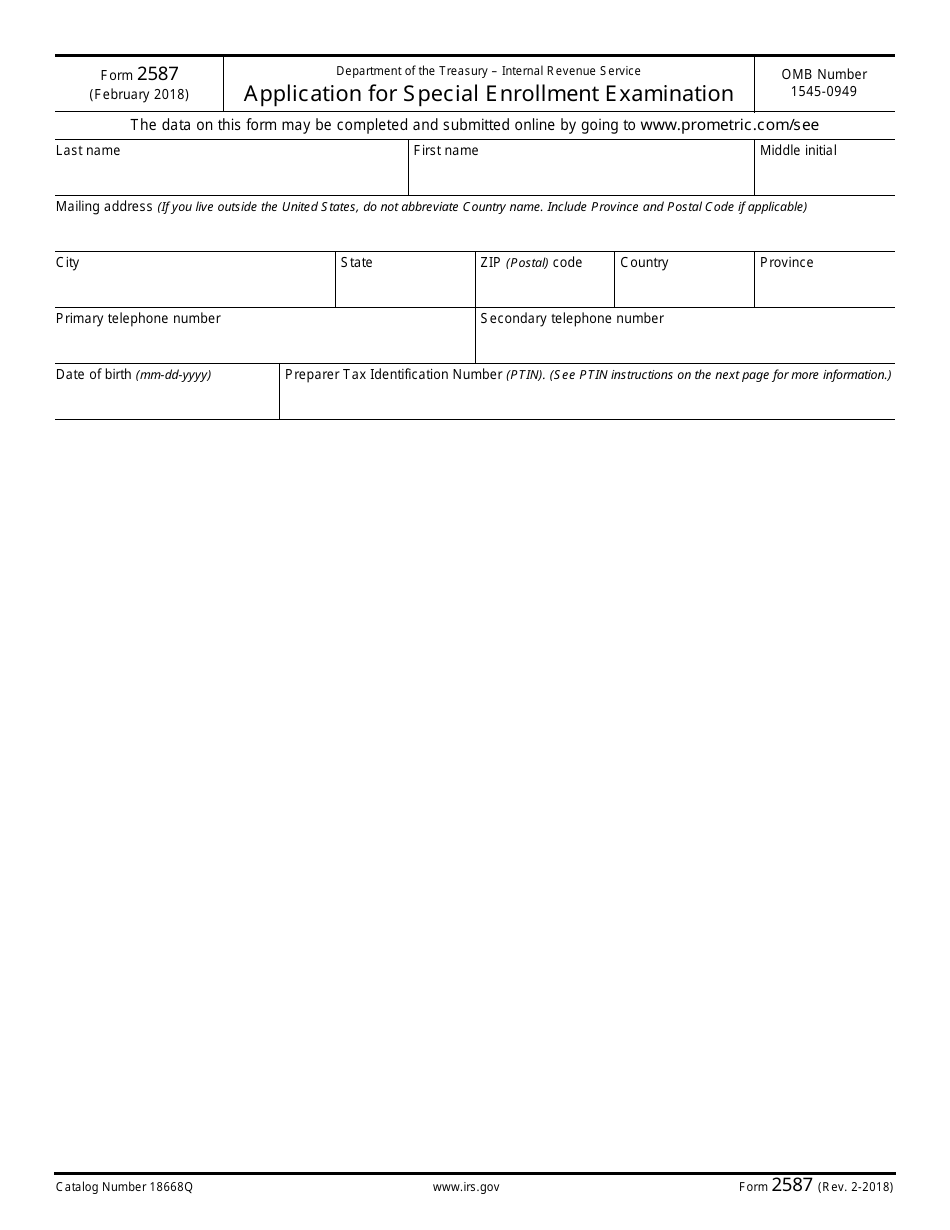 IRS Form 2587 Application for Special Enrollment Examination, Page 1